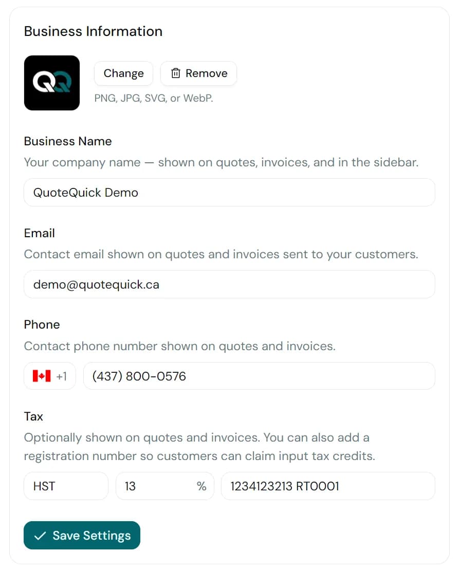 Business info modal