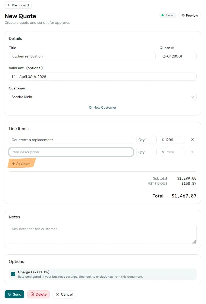 Create quote builder